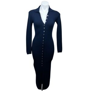 Minnie Rose Navy Button-Down Ribbed Cashmere Maxi Dress XS Women’s
